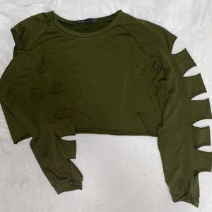 🐥3/$15 Zanzea Dark Green Cropped Sweater w/ Rips
